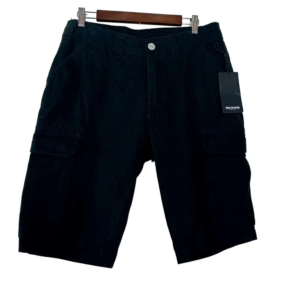 True Religion Jet Black Cargo Shorts NWT Size 31